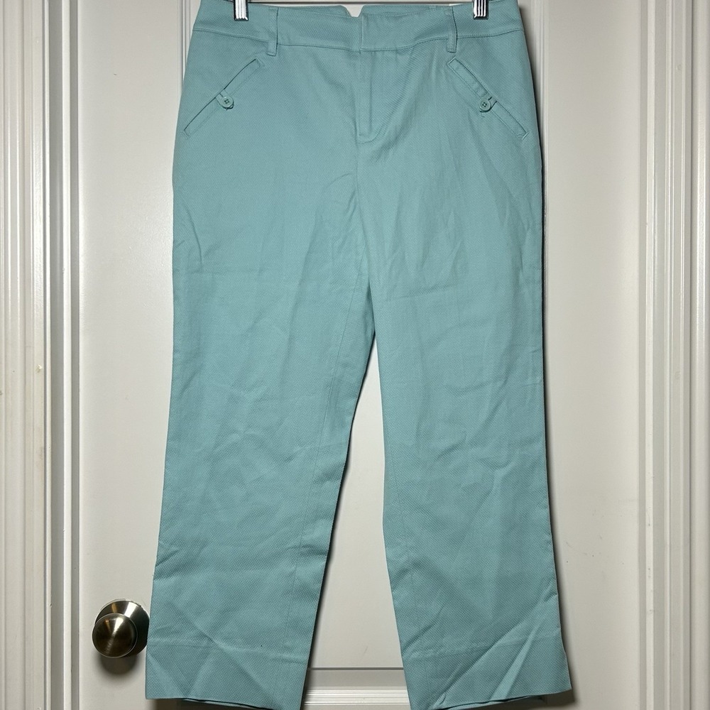 Anne Klein Sport Stretch Aqua Cropped‎ Ankle Pants Y2K Coastal Grandmother Style